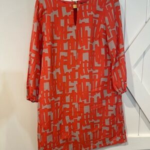 Tahari Red and Gray Long Sleeve Dress